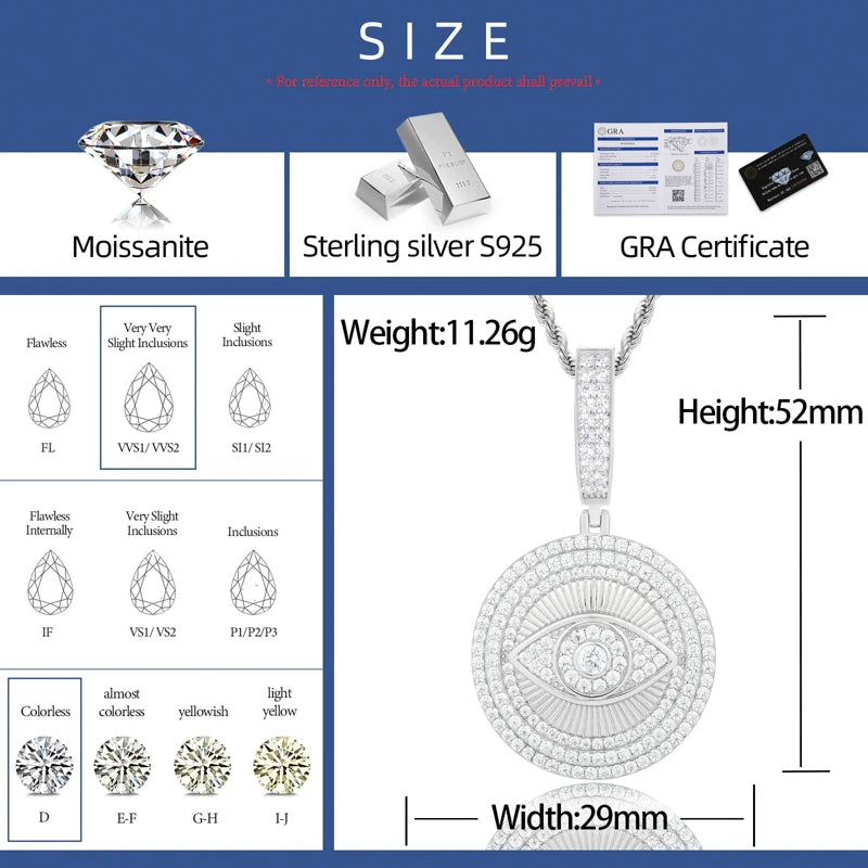 S925 Moissanite Evil Eye Medallion Pendant - Different Drips
