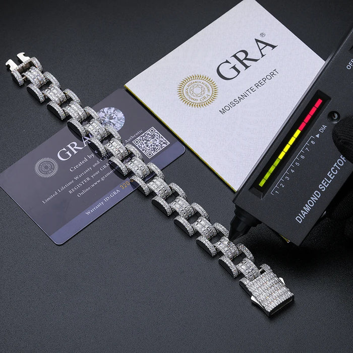 S925 Moissanite Diamond Baguette Watch Link Bracelet - Different Drips