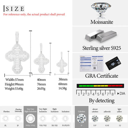 S925 Moissanite Baguette Cross Pendant - Different Drips