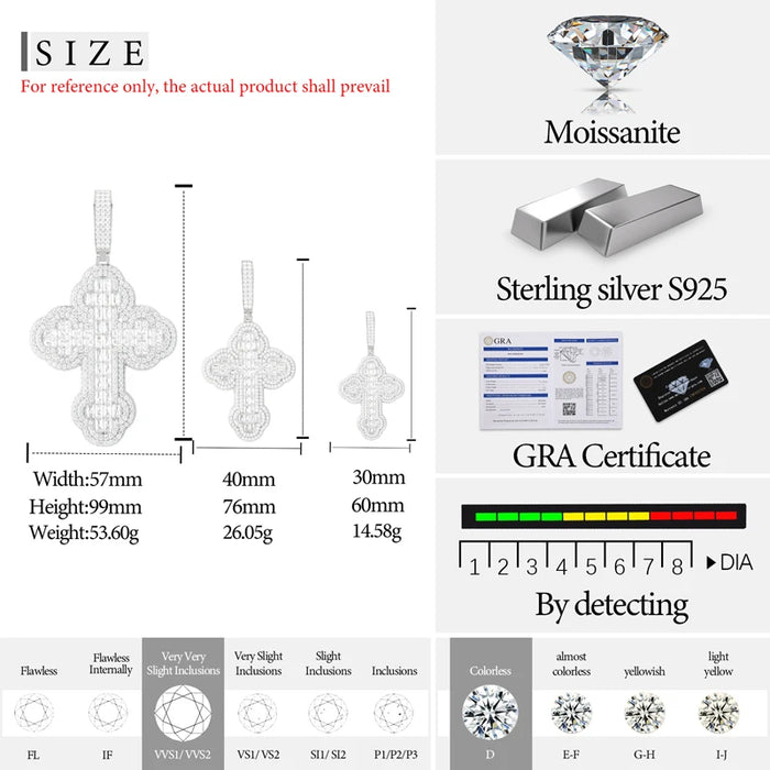 S925 Moissanite Baguette Cross Pendant - Different Drips