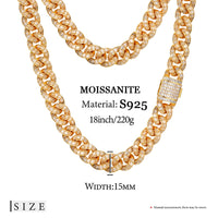 Thumbnail for 15mm S925 Moissanite Baguette Cuban Link Chain - Different Drips