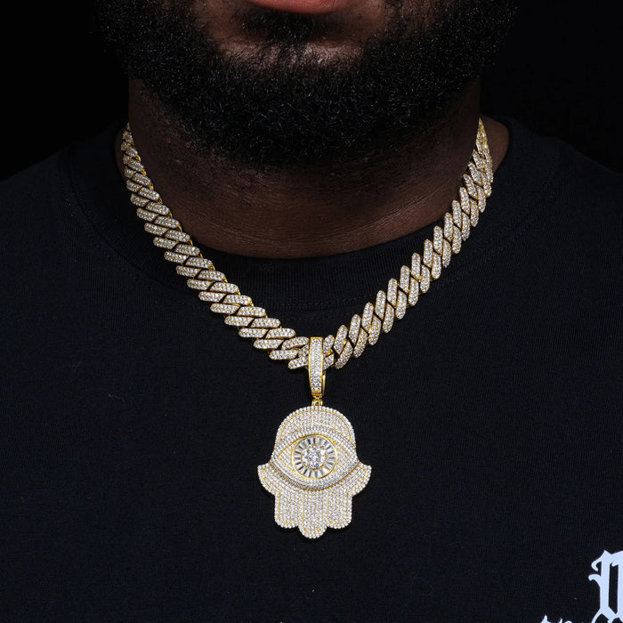 S925 Moissanite Baguette Diamond Hamsa Pendant - Different Drips