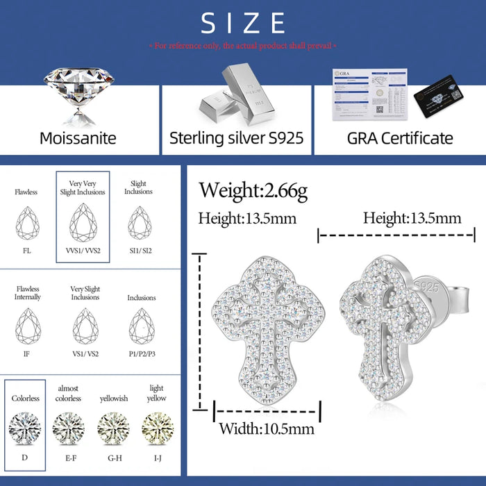Moissanite Micro-Prong Cross Stud Earrings - Different Drips
