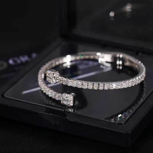 4mm S925 Moissanite Baguette Bangle Bracelet - Different Drips