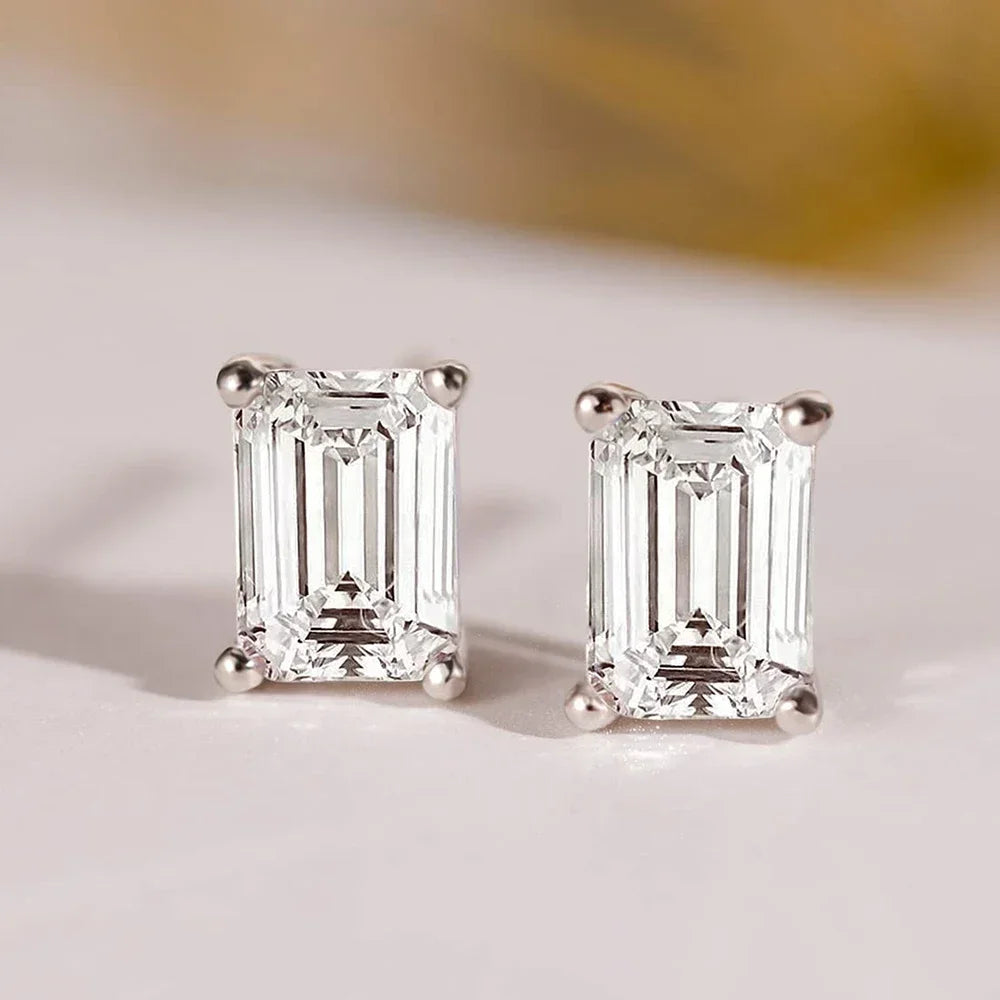 Women's S925 Radiant / Emerald Cut Moissanite Stud Earrings - Different Drips