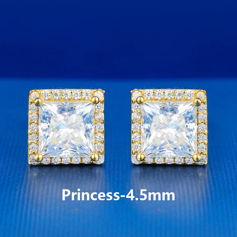 S925 Moissanite Princess Cut Square Stud Earrings - Different Drips
