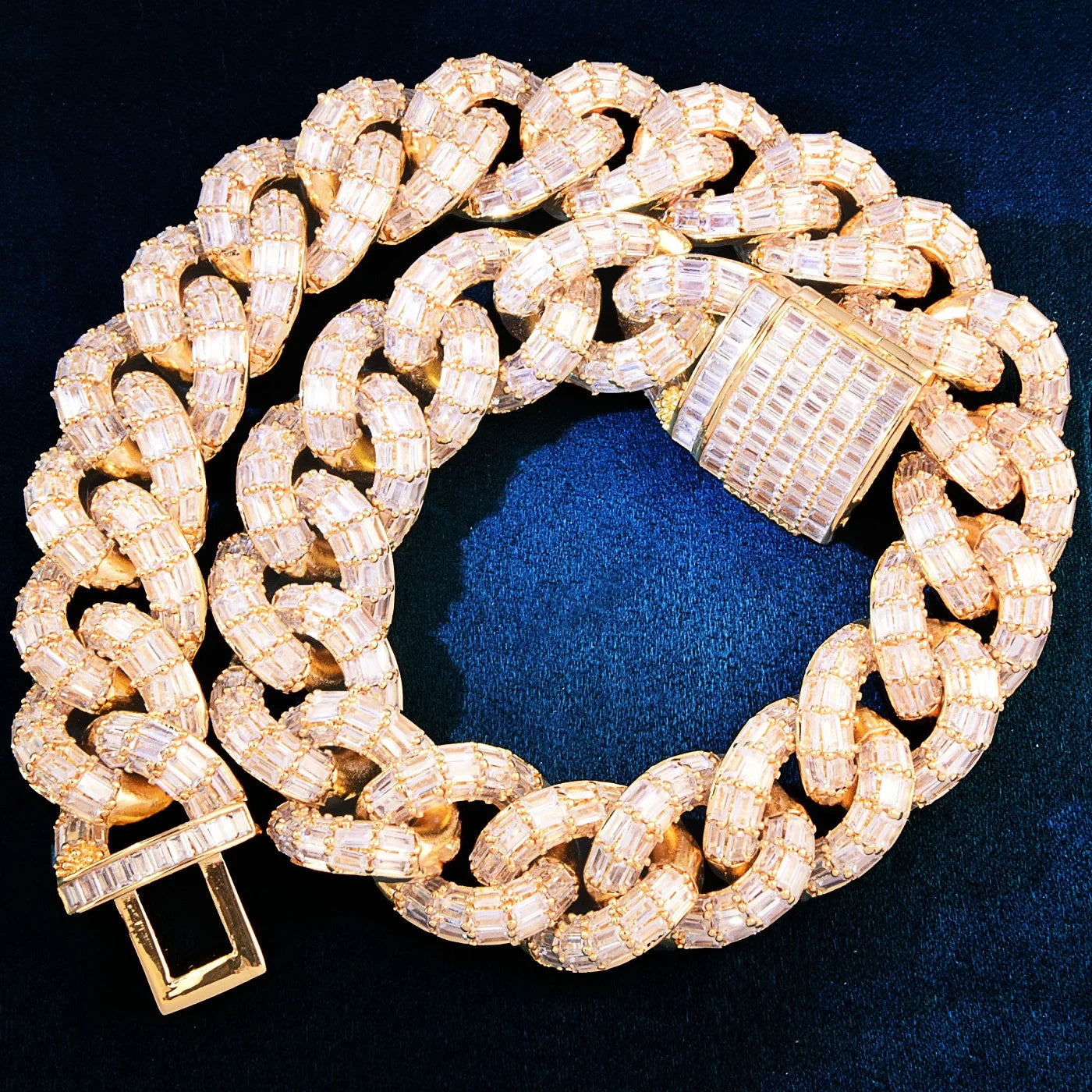 21mm All Over Baguette Miami Cuban Link Chain - Different Drips