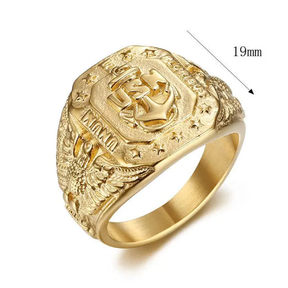 Gold Eagle Anchor Nautical Signet Ring - Different Drips