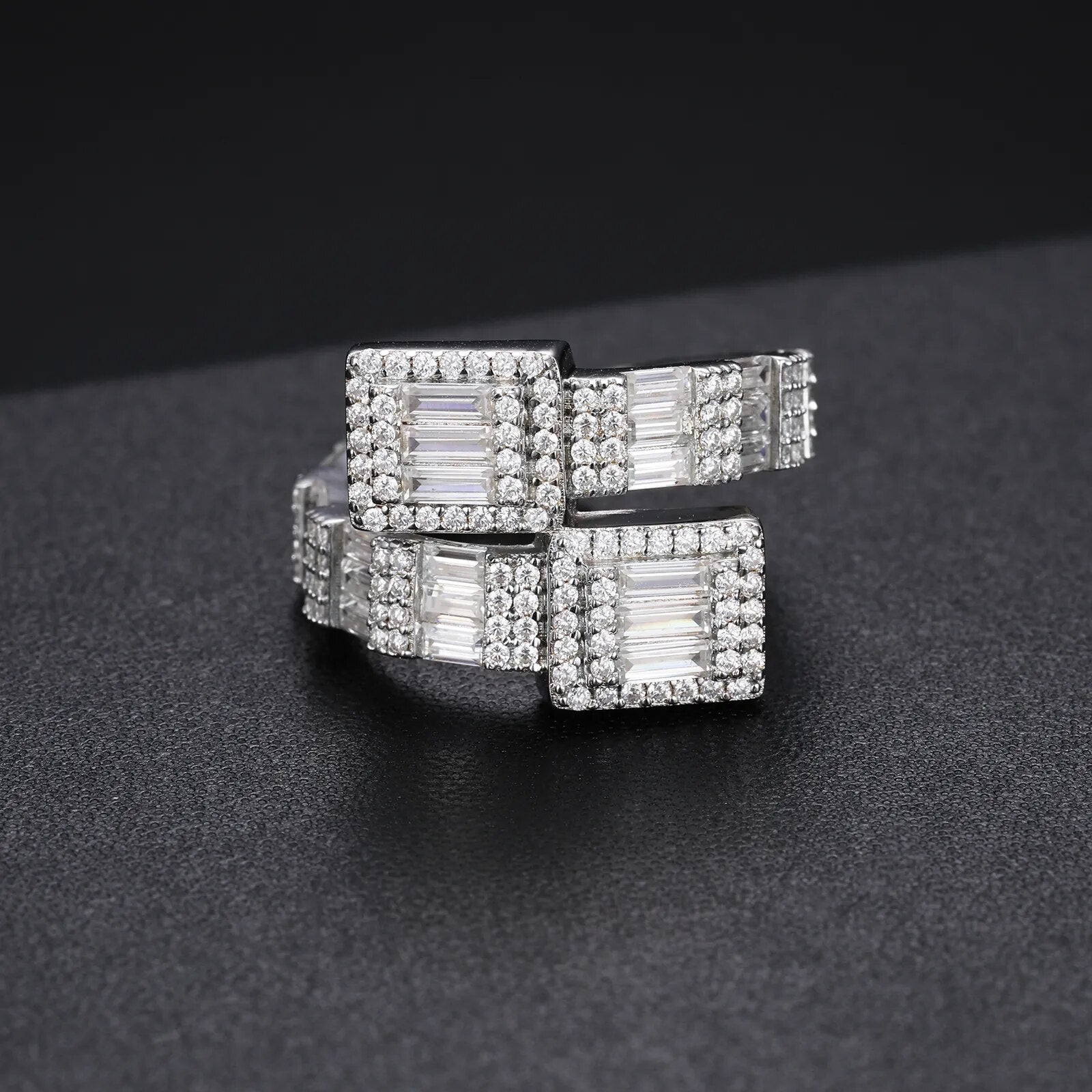 S925 Baguette Moissanite Overlapping Ring - Different Drips