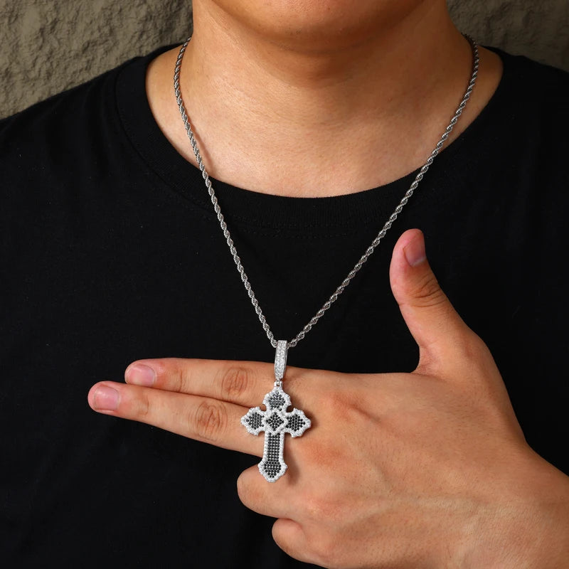 Black Pave Budded Cross Moissanite Pendant - Different Drips