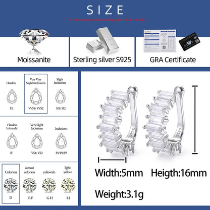 S925 Moissanite Baguette Huggie Earrings - Different Drips