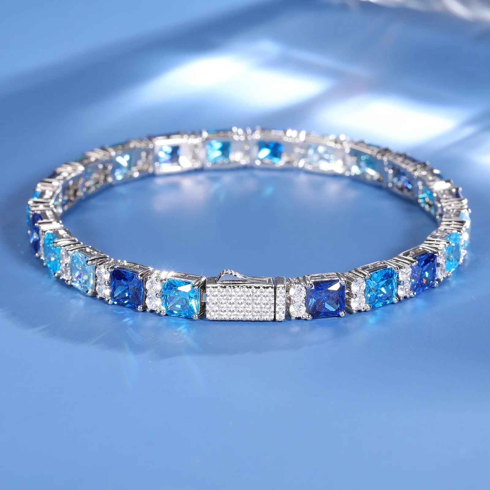 6mm S925 Blue Moissanite Tennis Bracelet - Different Drips