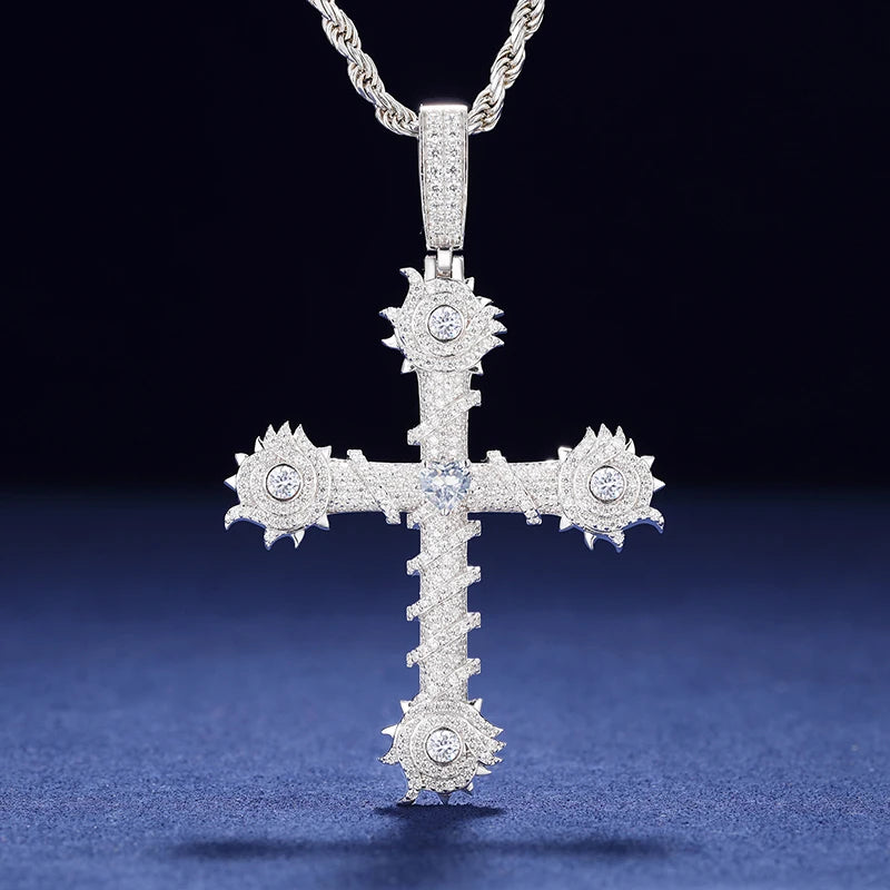 S925 Moissanite Thorns Cross Pendant - Different Drips