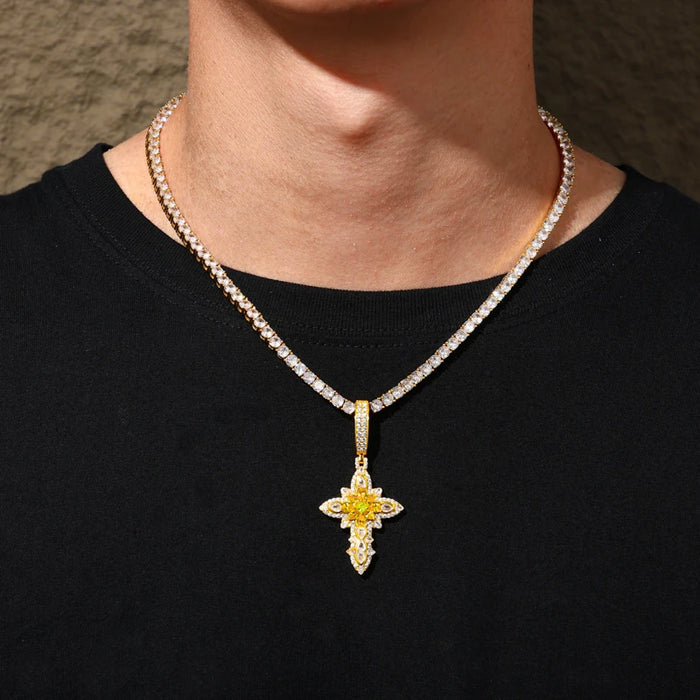 S925 Moissanite Royal Floral Cross Pendant - Different Drips