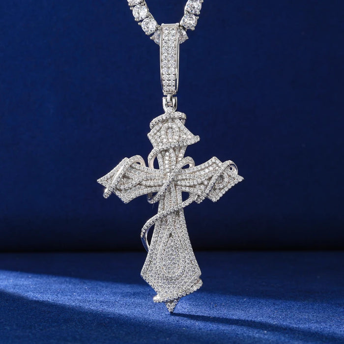 Fully Iced Ornate Moissanite Cross Pendant - Different Drips