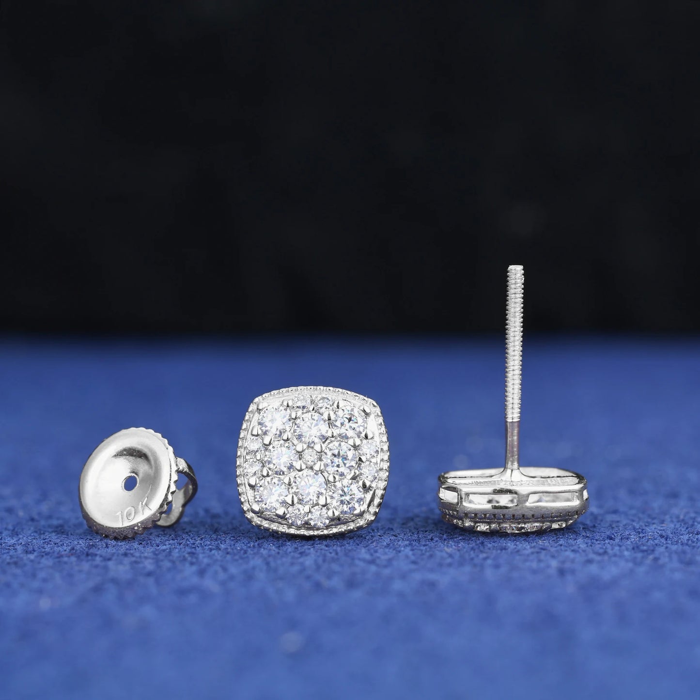 10K White Gold Cluster Moissanite Diamond Earrings - Different Drips