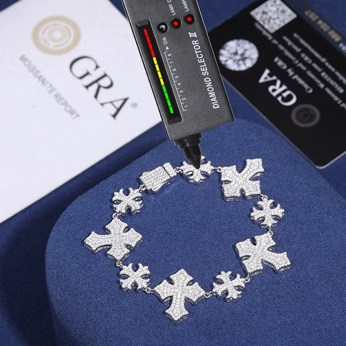 S925 Moissanite Diamond Pave Royal Cross Link Bracelet - Different Drips