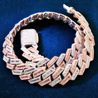 Thumbnail for 17mm Two Tone Baguette Prong Cuban Link Chain - Different Drips