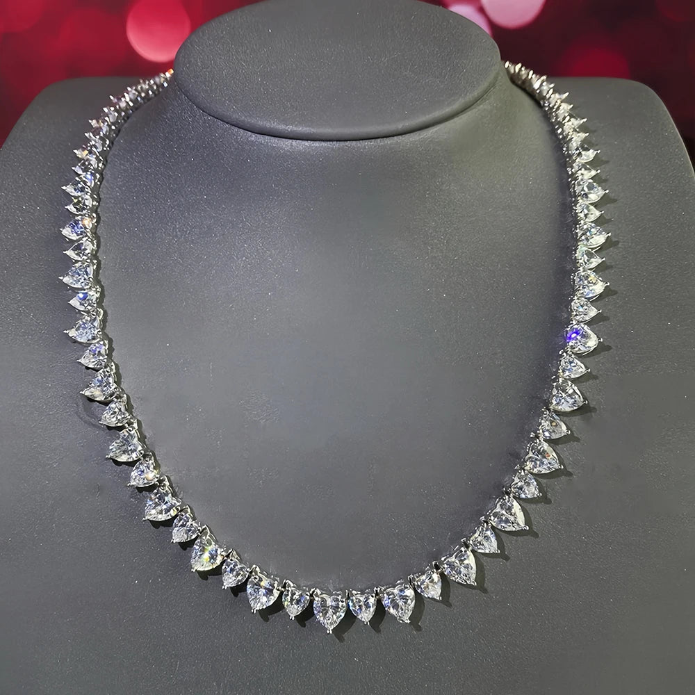 8mm Women's Curved Diamond Heart Tennis Necklace - Different Drips