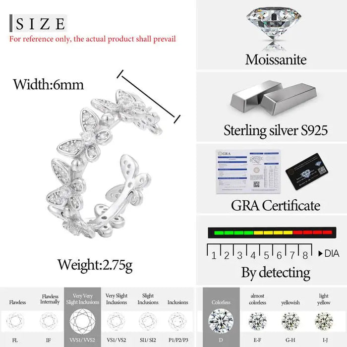 S925 Moissanite Butterfly Link Ring - Different Drips