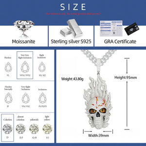 S925 Moissanite Diamond Flame Skull Pendant - Different Drips