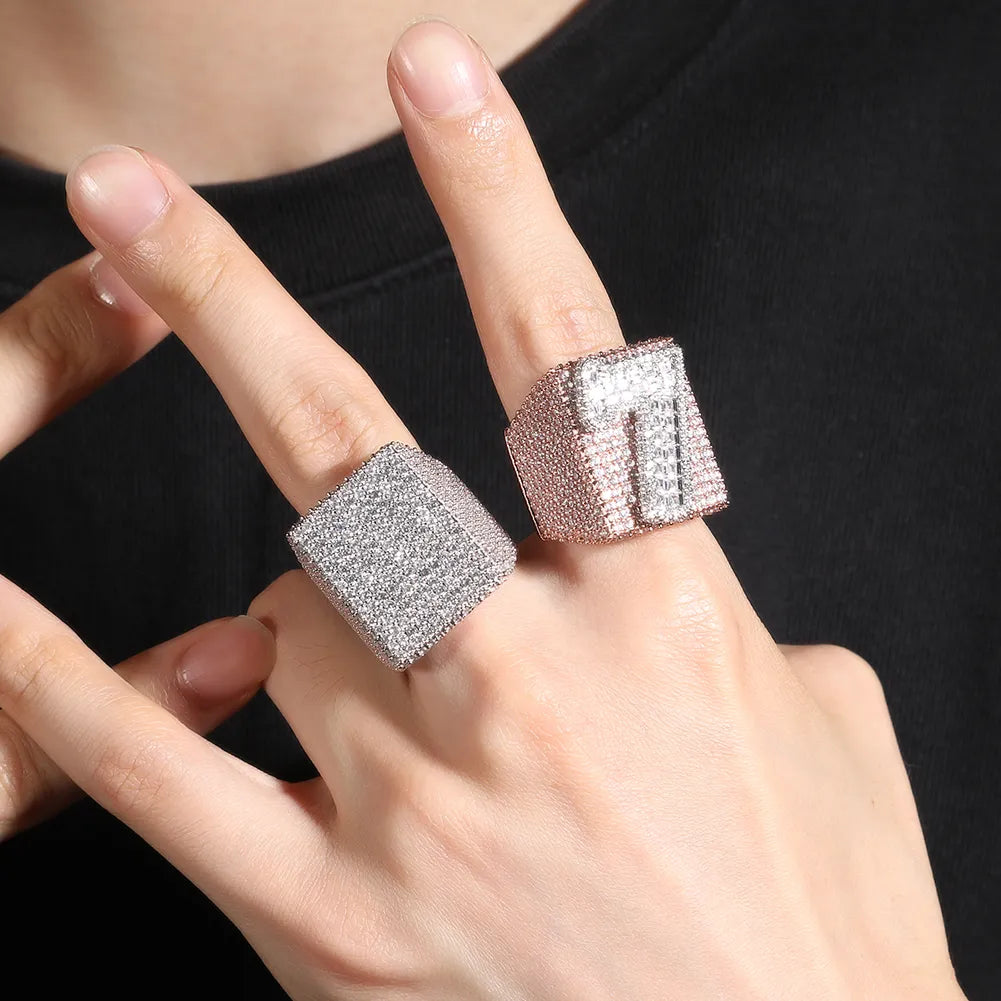 Iced Out Square Signet Ring - Different Drips