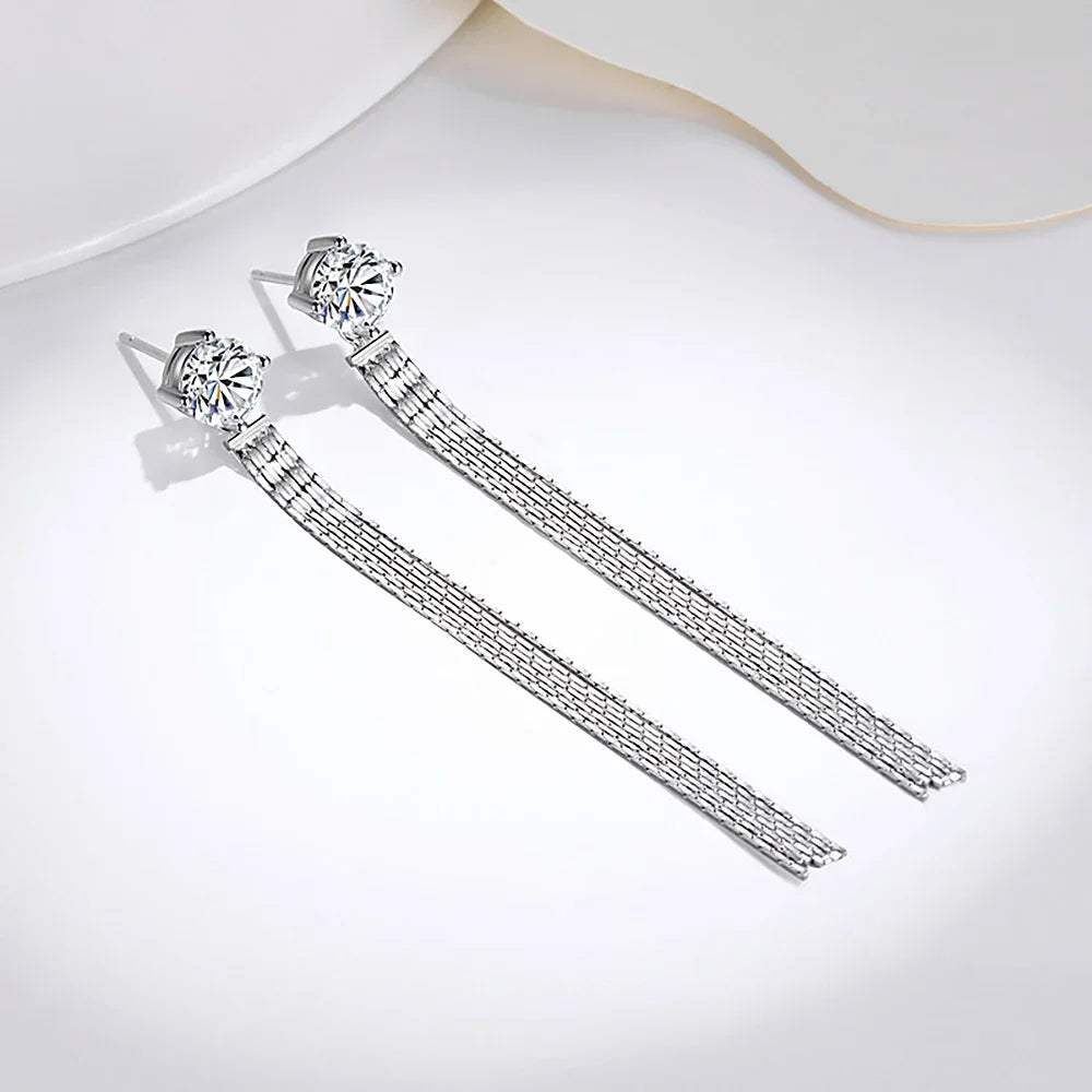 Women's S925 Moissanite Diamond Long Tassel Earrings - Different Drips