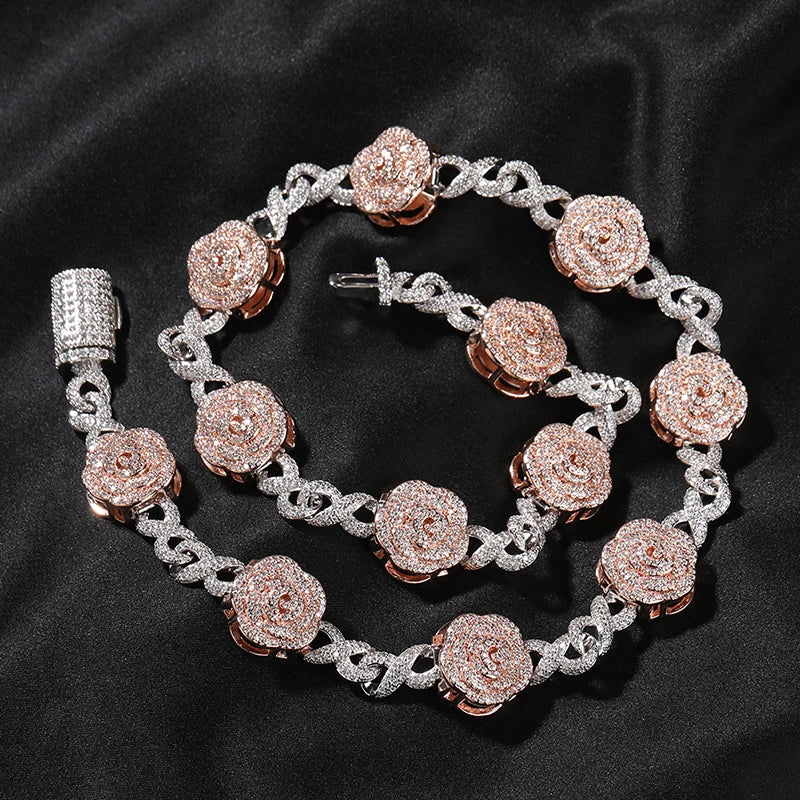 Iced Rose Flower Infinity Link Chain