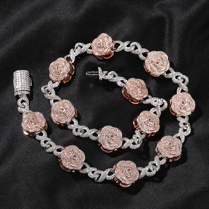 Iced Rose Flower Infinity Link Chain