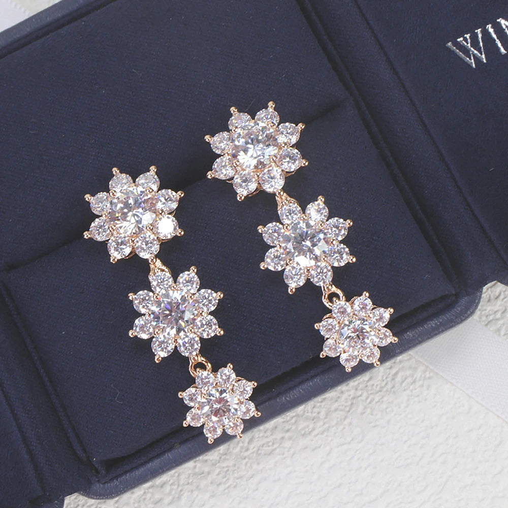 Women's S925 Moissanite Triple Sunflower Cut Diamond Drop Earrings - Different Drips