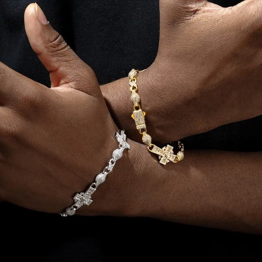 S925 Moissanite Baguette Cross Infinity Ball Link Bracelet - Different Drips