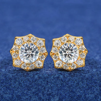 S925 Iced Flower-Shaped Moissanite Stud Earrings - Different Drips