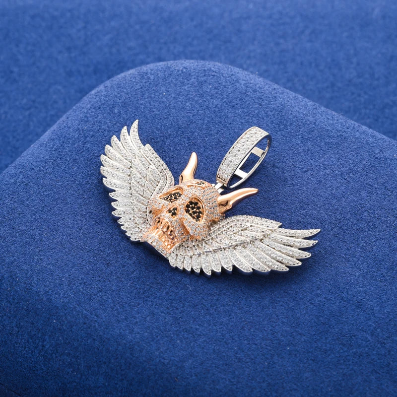 S925 Moissanite Diamond Winged Demon Skull Pendant - Different Drips