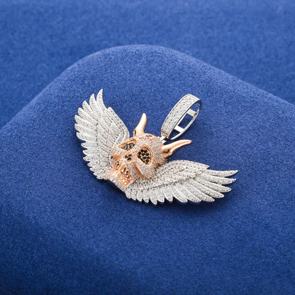 S925 Moissanite Diamond Winged Demon Skull Pendant - Different Drips