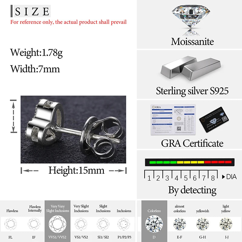 7mm S925 Moissanite Heart Stud Earrings - Different Drips