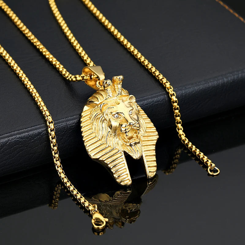 18k Gold Plated Pharaoh Lion Head Pendant - Different Drips