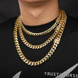 10-22mm Solid 18k Gold Plated Miami Cuban Link Chain - Different Drips