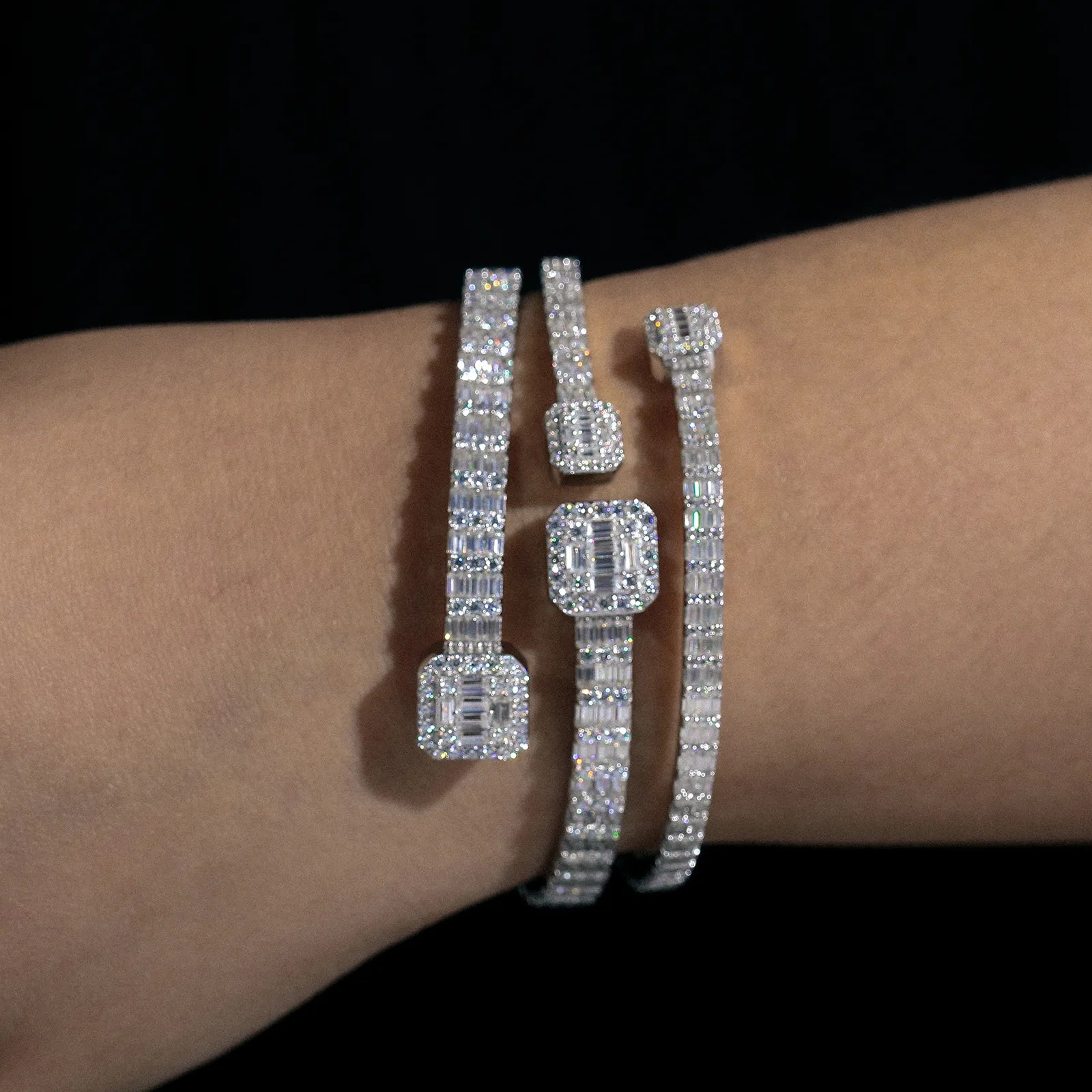 4mm S925 Moissanite Baguette Bangle Bracelet - Different Drips
