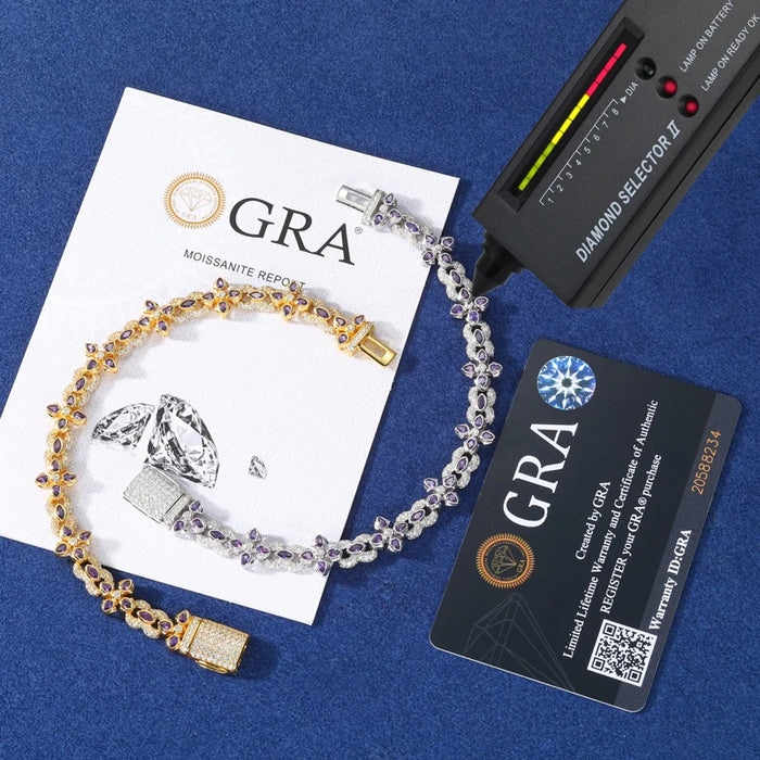 S925 Moissanite Purple Floral Tennis Bracelet - Different Drips