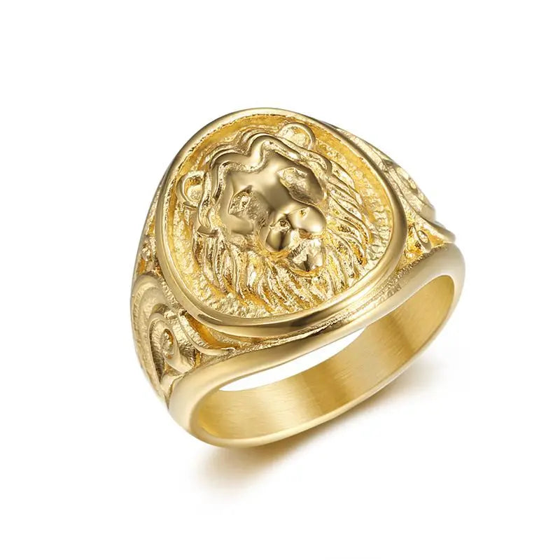 Gold Lion Head Signet Ring - Different Drips