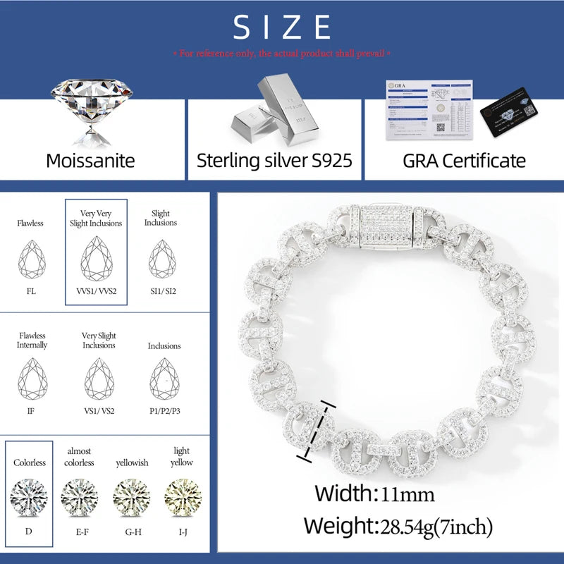S925 Moissanite Iced Mariner-Link Bracelet - Different Drips