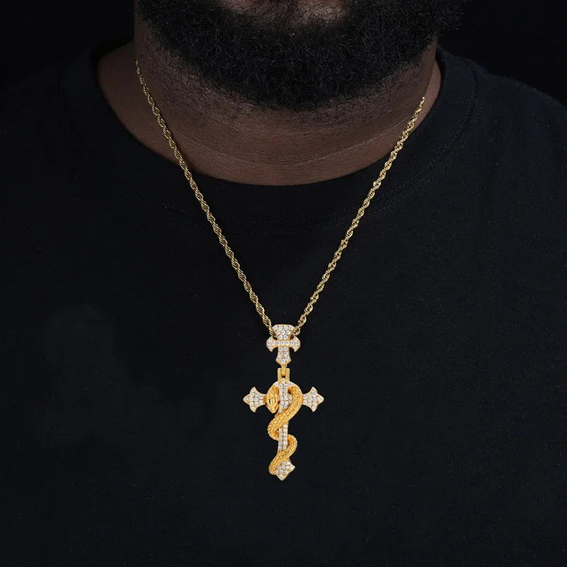 S925 Moissanite Diamond Cross & Snake Pendant - Different Drips