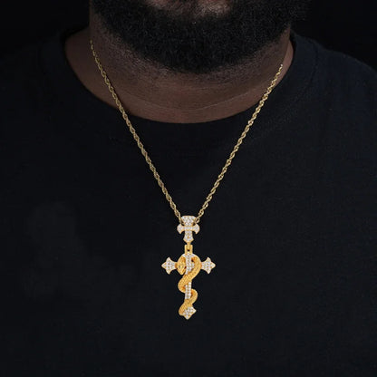S925 Moissanite Diamond Cross & Snake Pendant - Different Drips