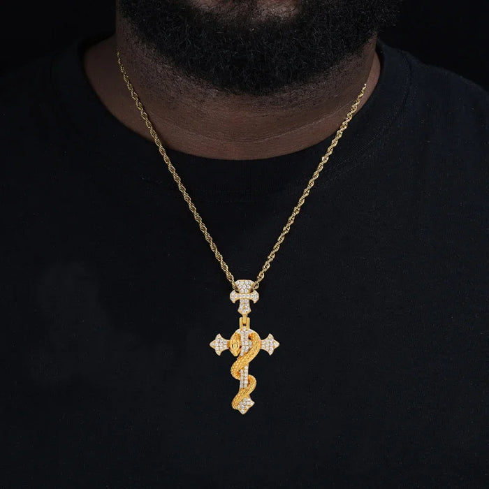 S925 Moissanite Diamond Cross & Snake Pendant - Different Drips