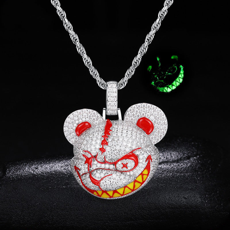 S925 Moissanite Glow In The Dark Angry Bear Pendant - Different Drips