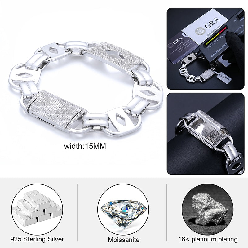 15mm S925 Moissanite Card Link Bracelet - Different Drips