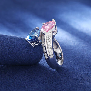 S925 Moissanite Pink & Blue Gem Ring - Different Drips