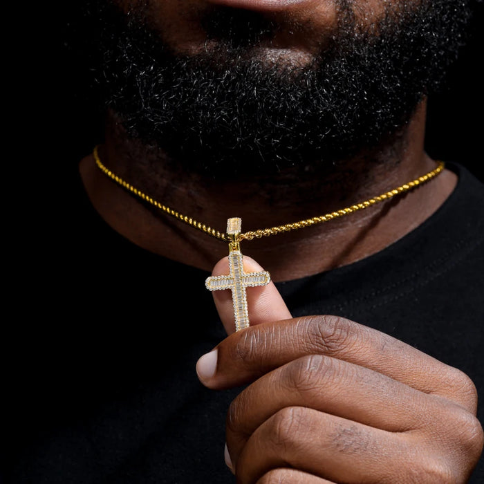 S925 Moissanite Small Baguette Cross Pendant - Different Drips