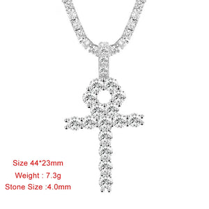 4mm Women's S925 Moissanite Ankh Cross Pendant - Different Drips