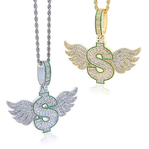 Iced Winged Dollar Sign Pendant - Different Drips